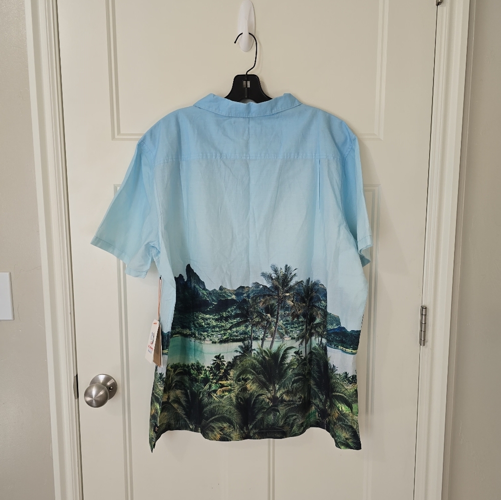 Roark Men's Teal and Green Tropical Print Button-Down Shirt - Picture 5 of 16
